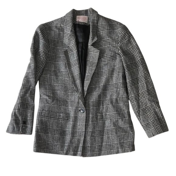 Pendleton Vintage Made in USA 100% Wool Black & White Blazer Size 6P - Picture 1 of 13
